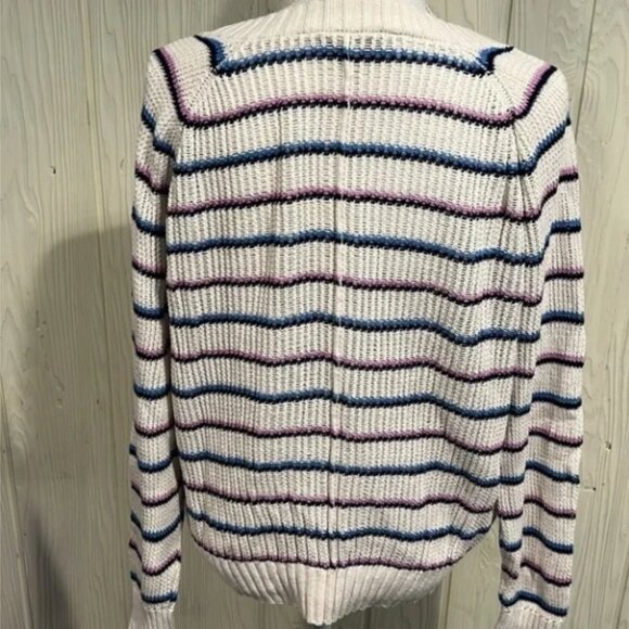 LOFT Cotton V Neck Sweater Beige with stripes Size XL - Picture 5 of 9